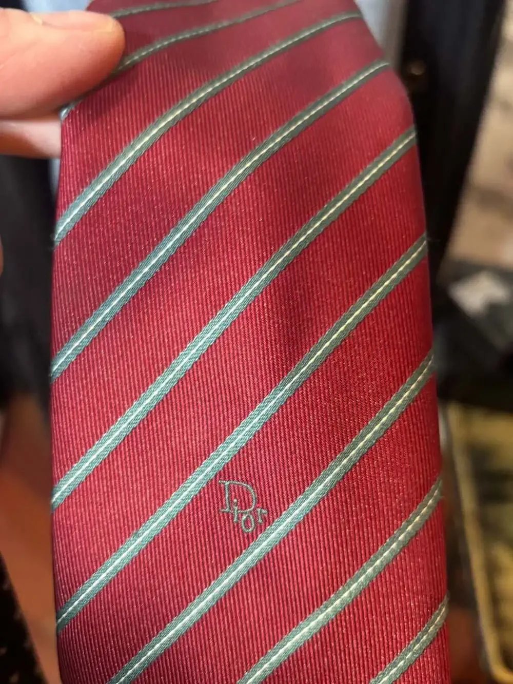 ViTG Christian Dior Paris New York Silk Necktie in Burgundy Striped Pattern